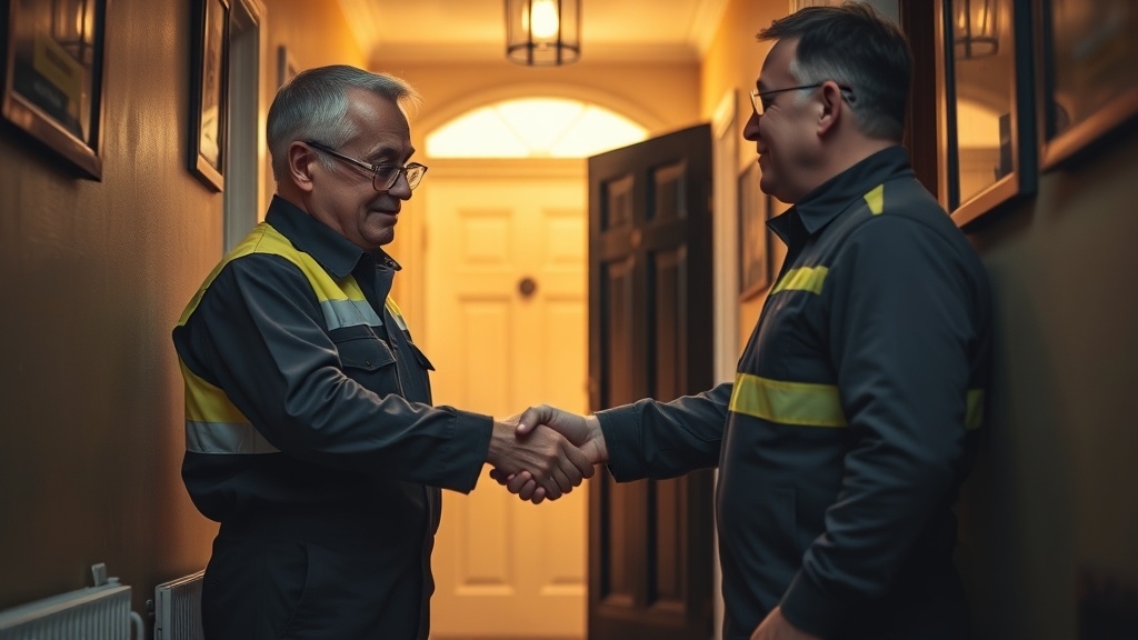 Engineer shaking hands with a West Kensington homeowner after locating their leak